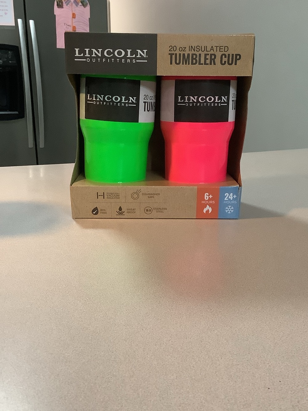 Lincoln Outfitters 20oz Insulated Tumbler Cup Set - Neon Green & Neon Pink